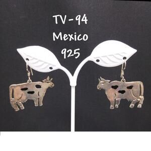 Sterling Silver Cow Ear Wire Earrings, Stamped Mexico 925